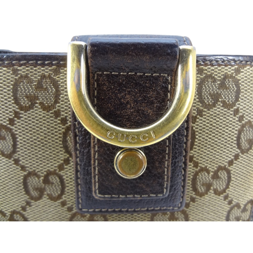 Gucci Abbey D-Ring Compact Monogram Canvas Leather Bifold Wallet Brown Gold - Picture 2 of 7